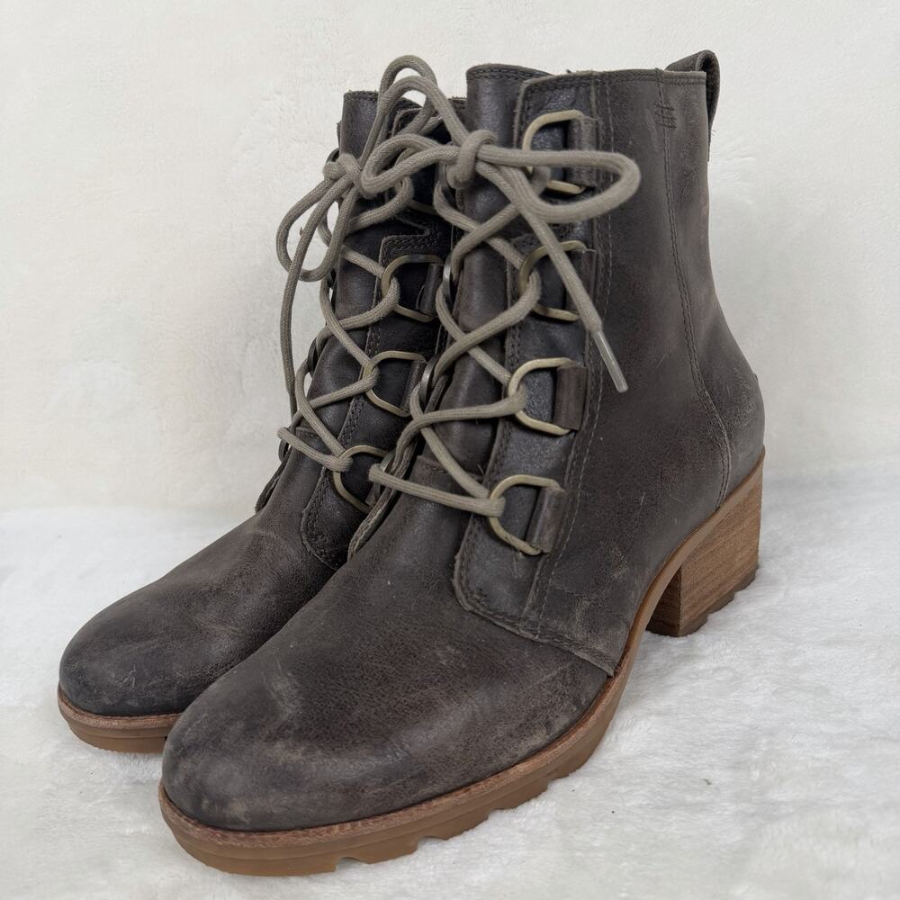 Sorel Women’s 10 Distressed Taupe Gray Leather Lace-Up Ankle Cate Boots